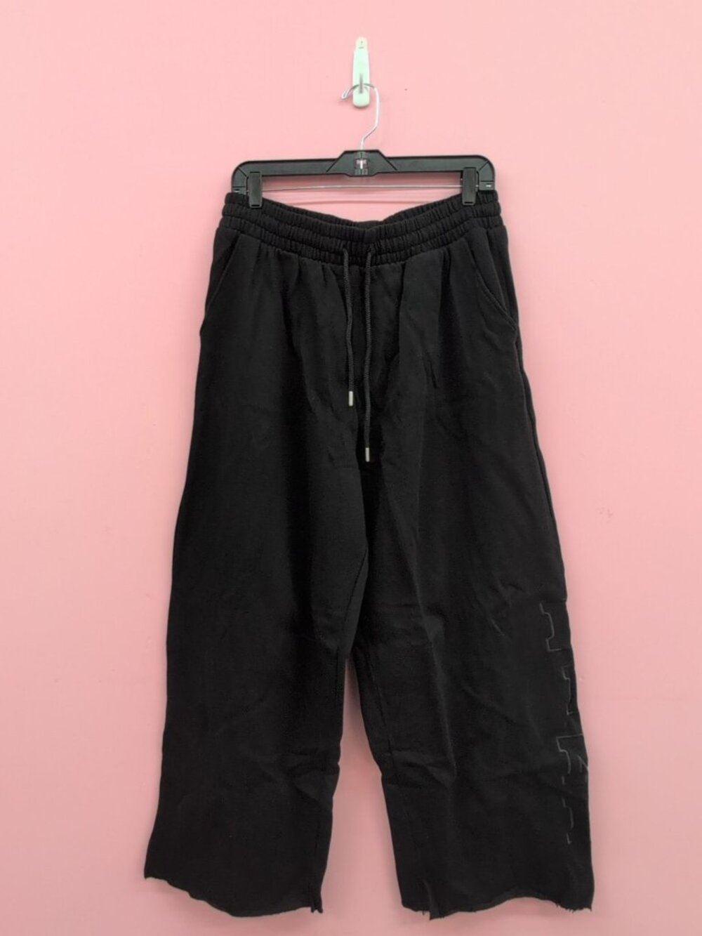 Victoria Secret Campus Fleece Wide Leg Split Hem Sweatpants Size Large Black